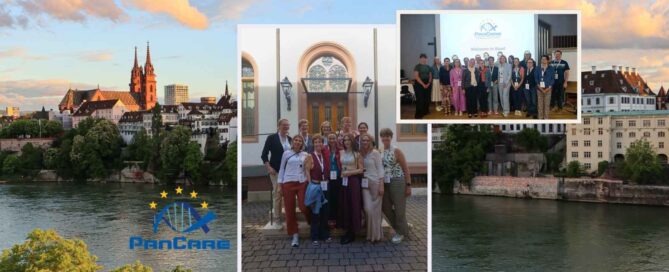 Collage of photos featuring e-QuoL and PanCare participants at the 32nd PanCare Meeting in Basel, showing group photos and a view of the city.