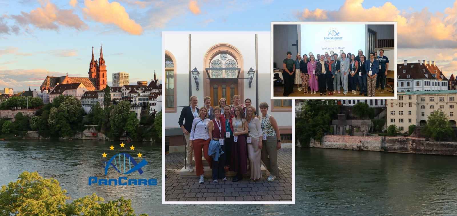 Collage of photos featuring e-QuoL and PanCare participants at the 32nd PanCare Meeting in Basel, showing group photos and a view of the city.